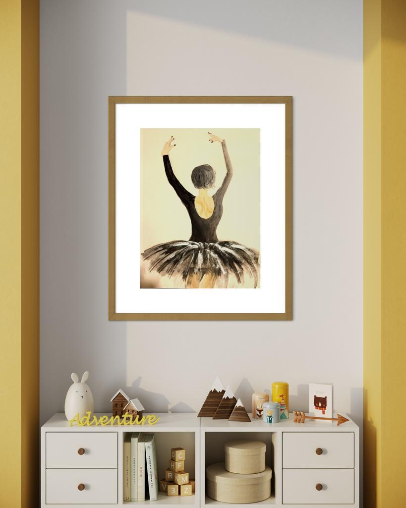 "Black Ballerina" - En konstnärlig skildring av en kvinnlig ballerina i graciös position, sedd från baksidan. Målat med precision. Elegant och kraftfull dans i varje penseldrag.